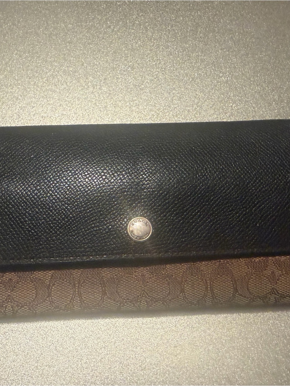 Coach Black Leather and Brown Signature Continental Wallet